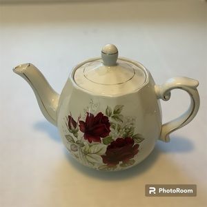 Vintage Ellgreave Woods & Sons Ironstone Floral Teapot Made In England Numbered